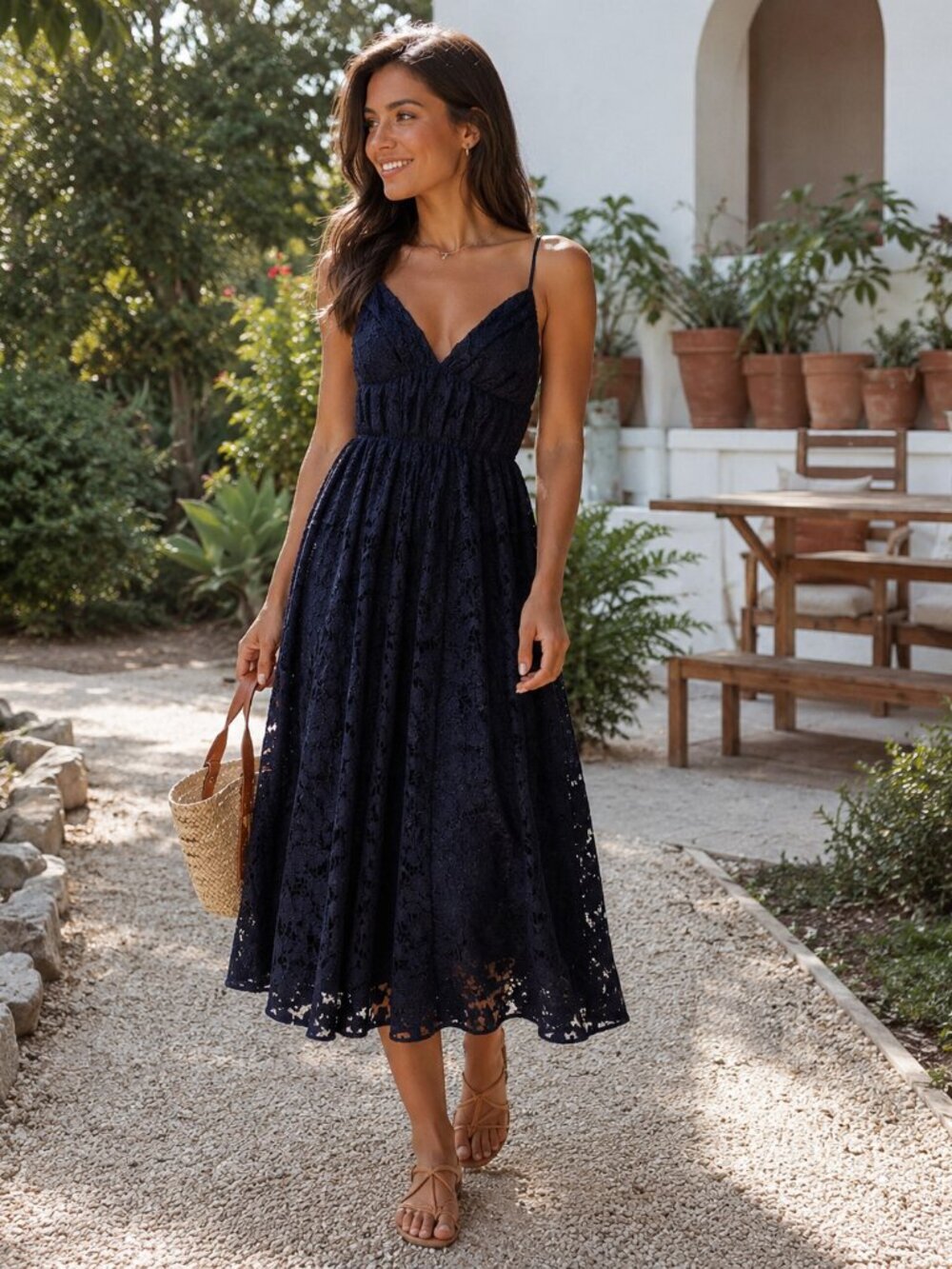 Fame and Partners The Isabeau Lace Midi Dress Navy Size 2